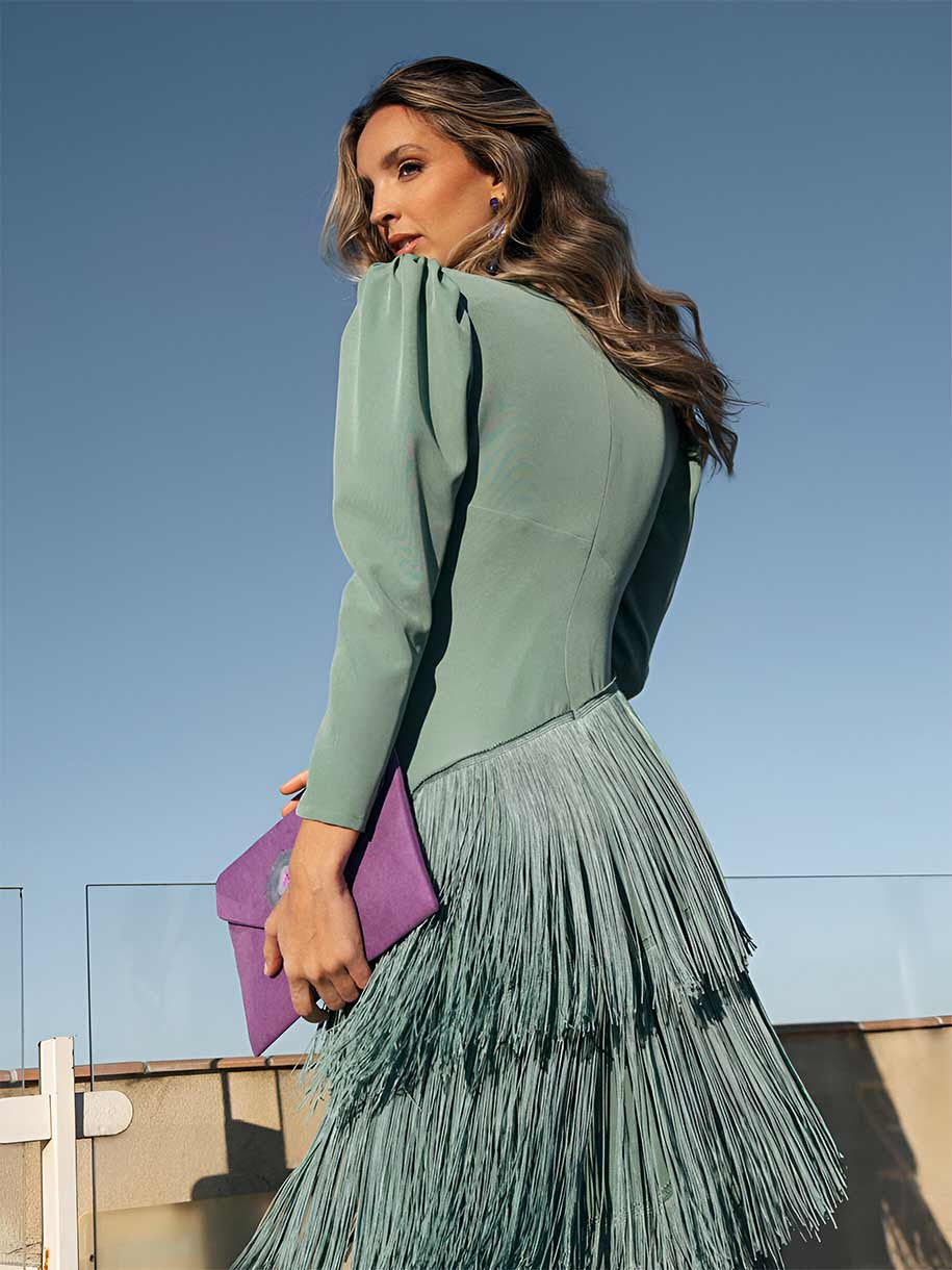 Fiona | Sage Green Fringe Midi Dress