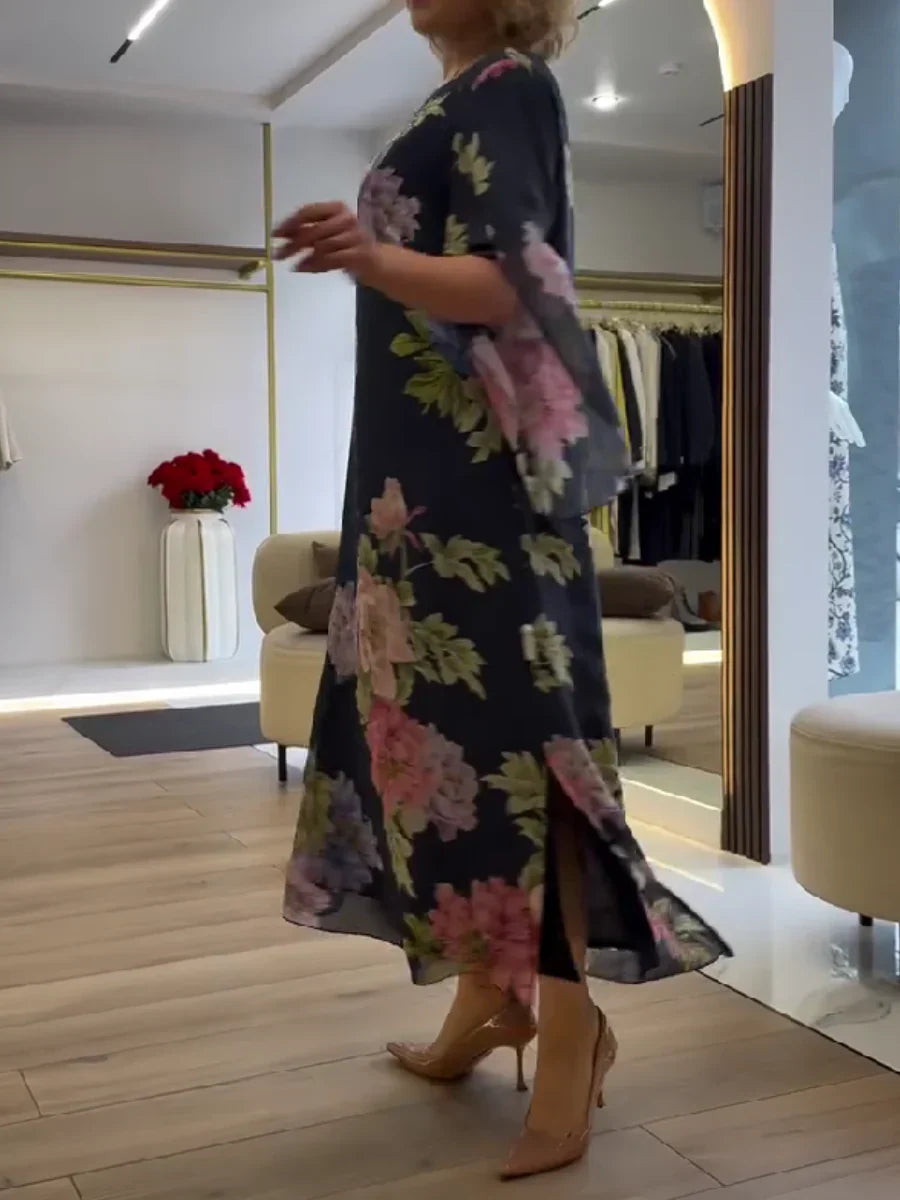 Emma | Floral Print Maxi Dress Lightweight Chiffon Comfort