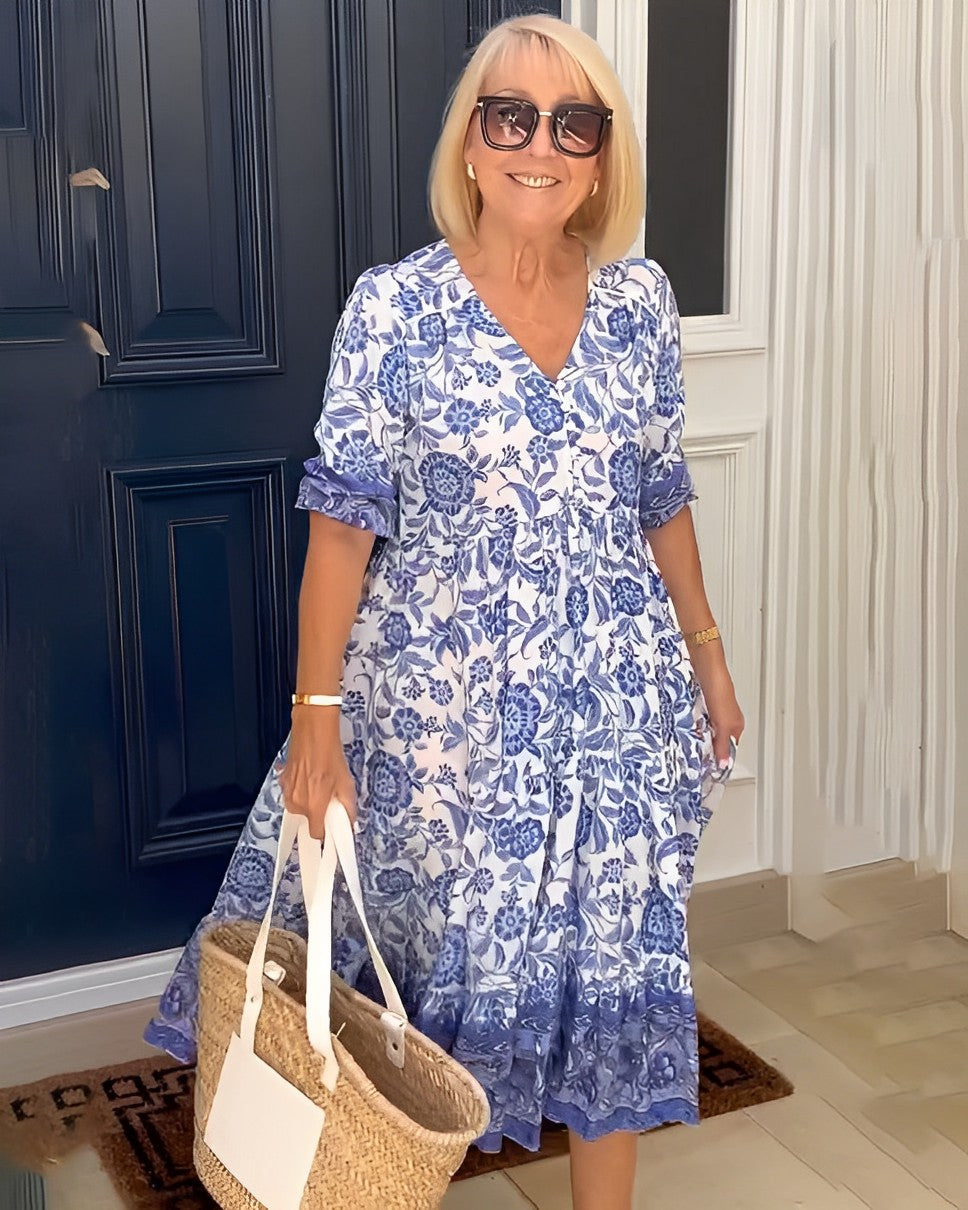 Riley | Elegant V-Neck Floral Maxi Dress