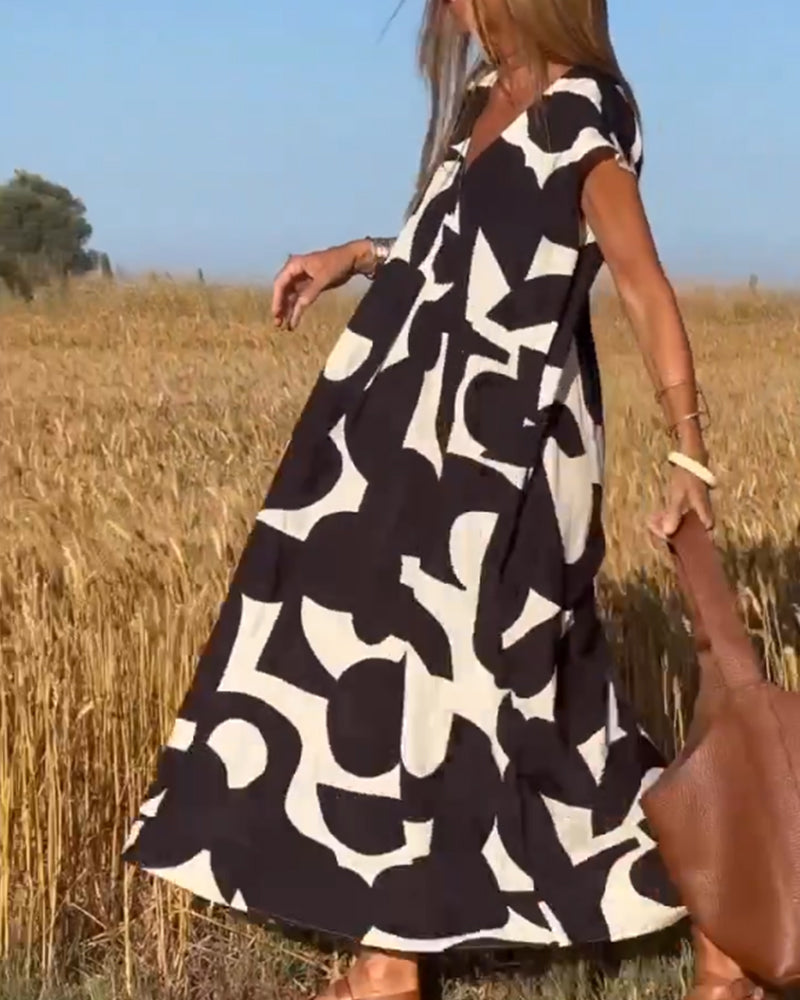 Vivian | Leopard-Print Panel Dress with Puff Sleeves and Striped Shirt