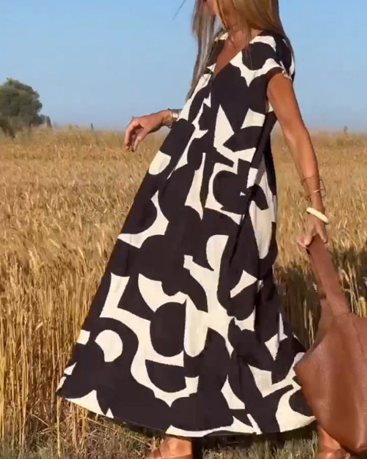 Vivian | Leopard-Print Panel Dress with Puff Sleeves and Striped Shirt