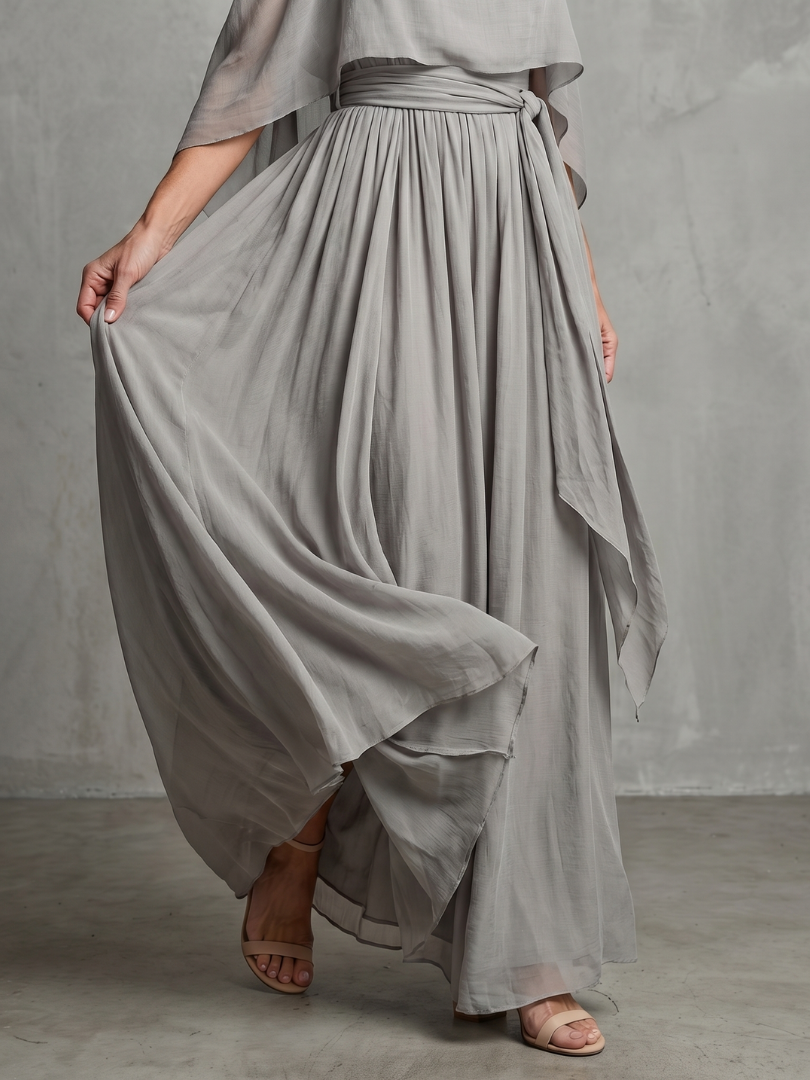 Rebecca | Layered Drape Cold Shoulder Top Wide Leg Set
