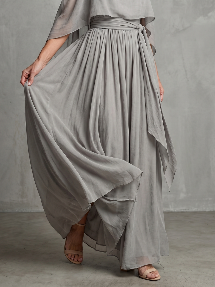 Rebecca | Layered Drape Cold Shoulder Top Wide Leg Set