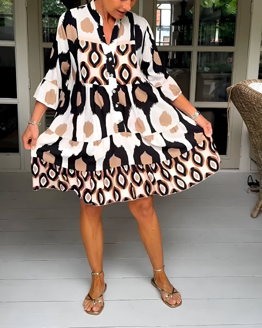 Parker | Geometric Tiered Midi Dress for Bold Boho Style