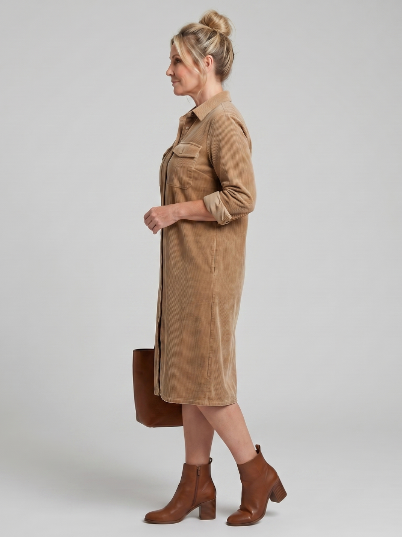 Juliet | Long Sleeve Patch Pockets Midi Dress