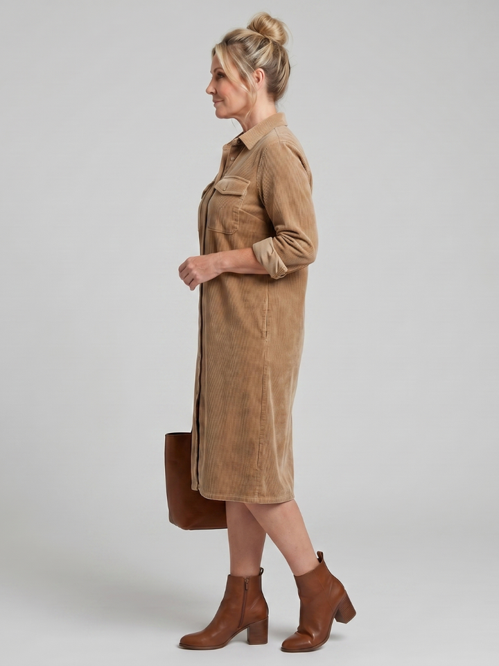 Juliet | Long Sleeve Patch Pockets Midi Dress