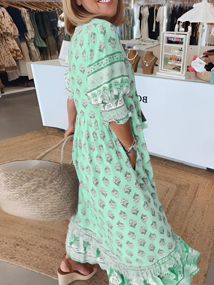 Boho Summer Maxi Dress with V-neck