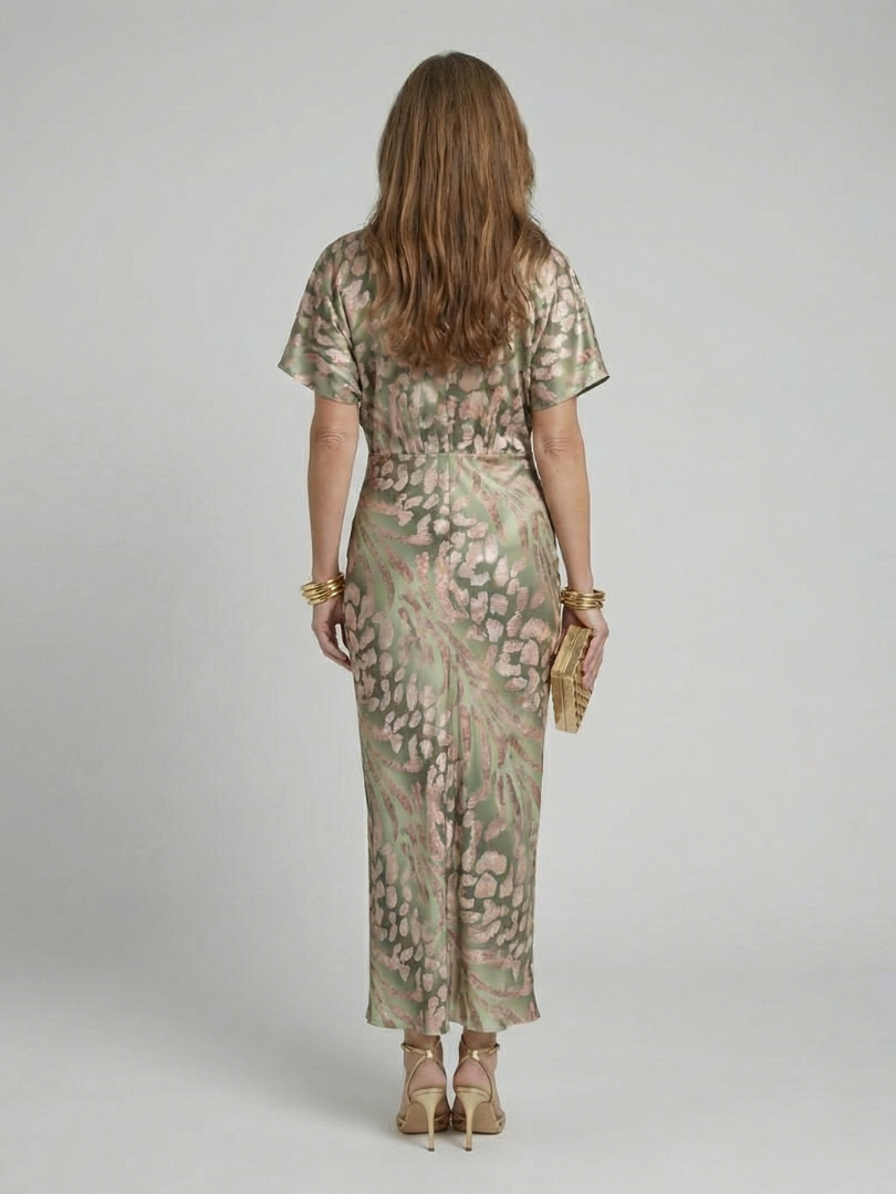 Emily | Abstract Print V Neck Twist Waist Midi Dress