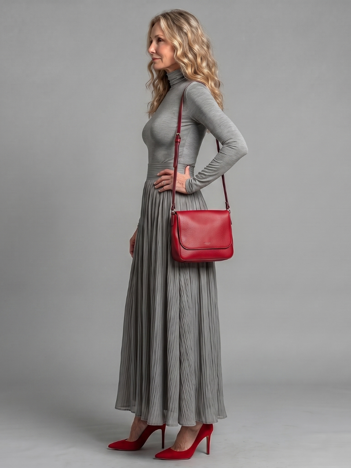 Sadie | Long Sleeve Turtleneck Defined Waist Midi Dress