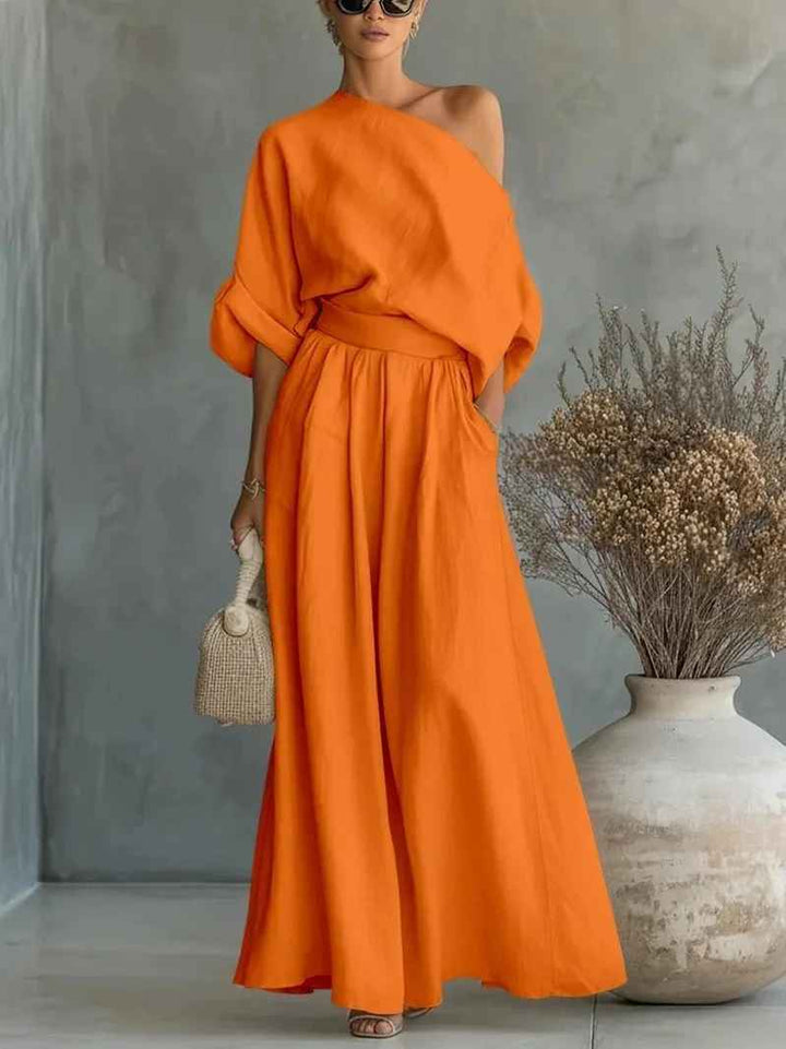 Allison | Soft Off-Shoulder Top and Fitted Pants Set
