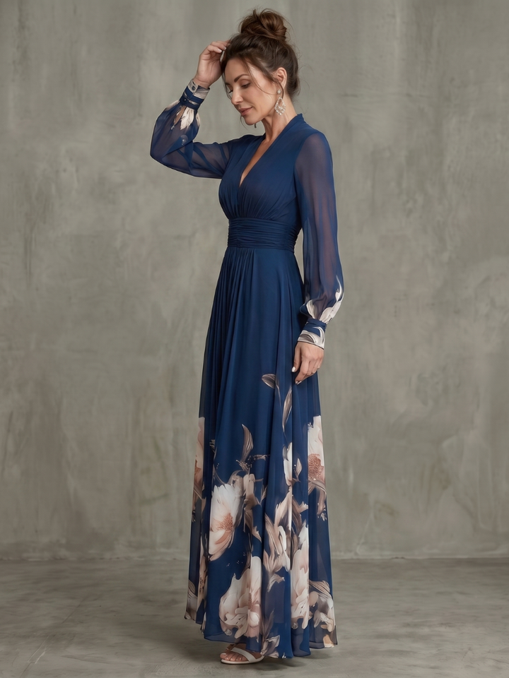 Audrey | Pleated Sheer Sleeves Maxi Dress