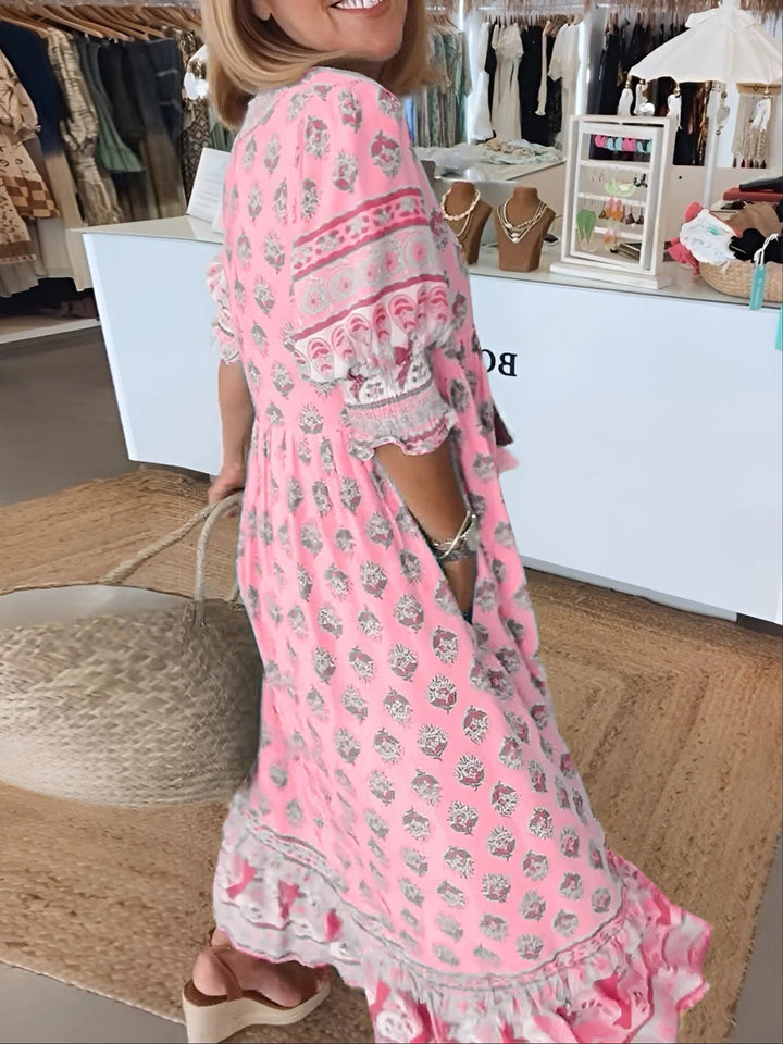 Boho Summer Maxi Dress with V-neck
