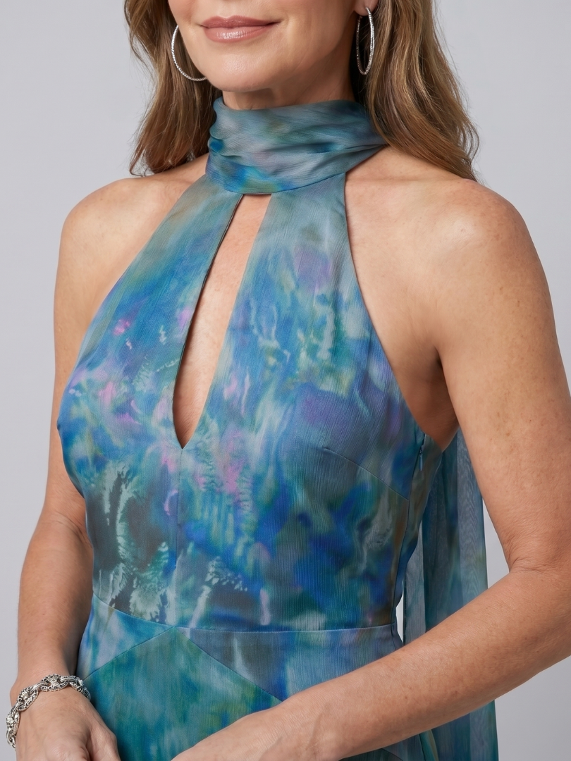 Megan | Keyhole Halter Sleeveless Maxi Dress