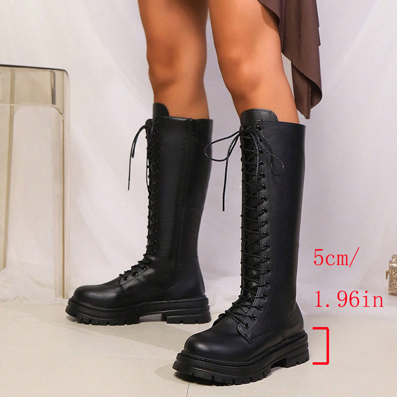Julia - Solid Lace-Up High Boots