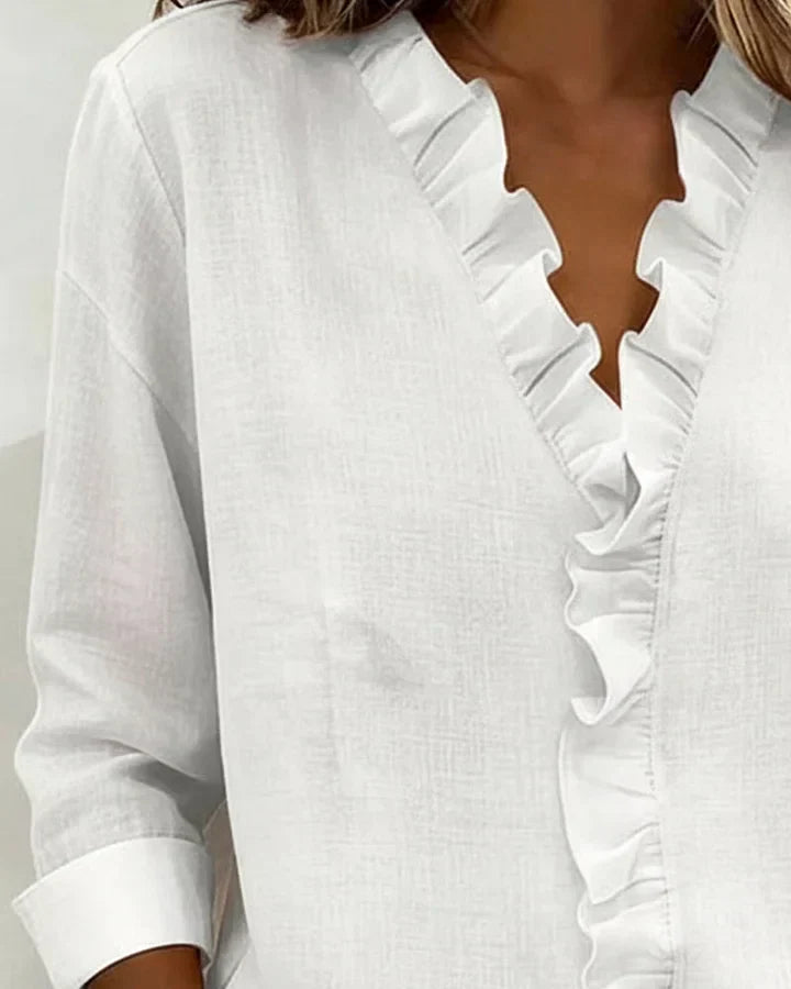 Aletta | Elegant and Flattering Ruffled Blouse with V-Neck