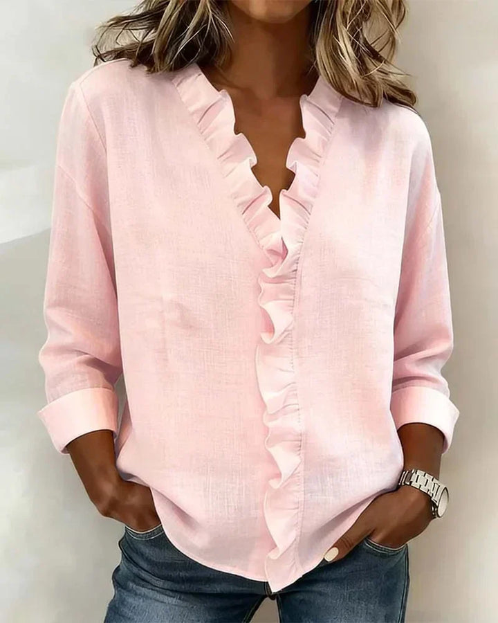 Aletta | Elegant and Flattering Ruffled Blouse with V-Neck