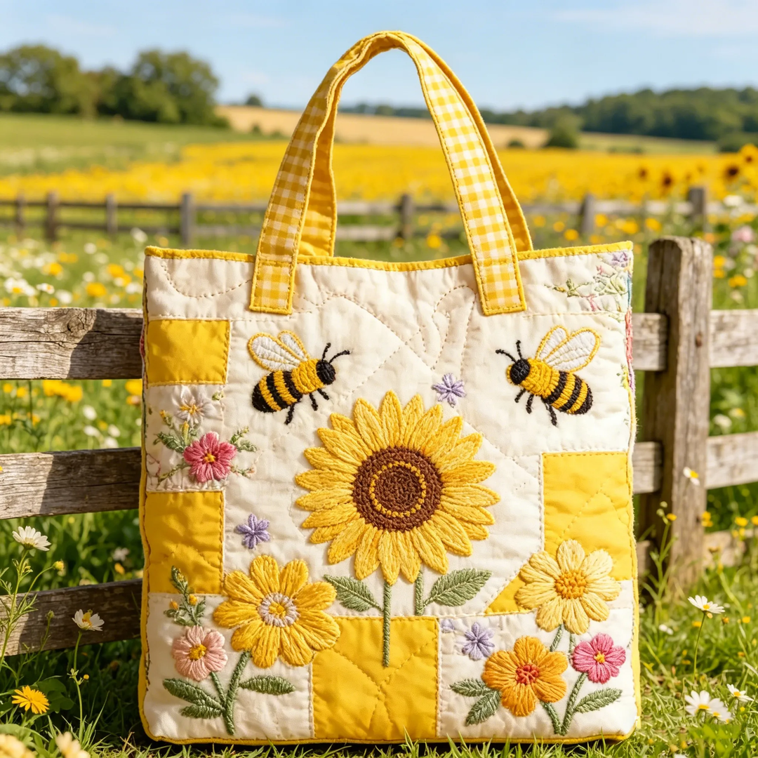 Sunflower Bee | Quilted Tote Bag