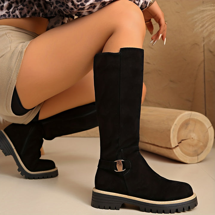 Tammy - Low Block Heel Velvet Boots