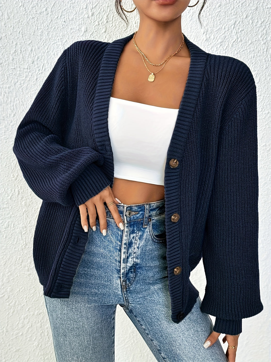 Hillary | Plain Color Front Button Cardigan