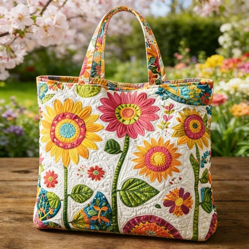 Sunflower Floral Pattern | Quilted Tote Bag