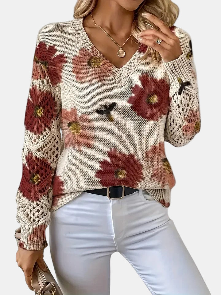 Helen - Elegant Floral V-Neck Sweater