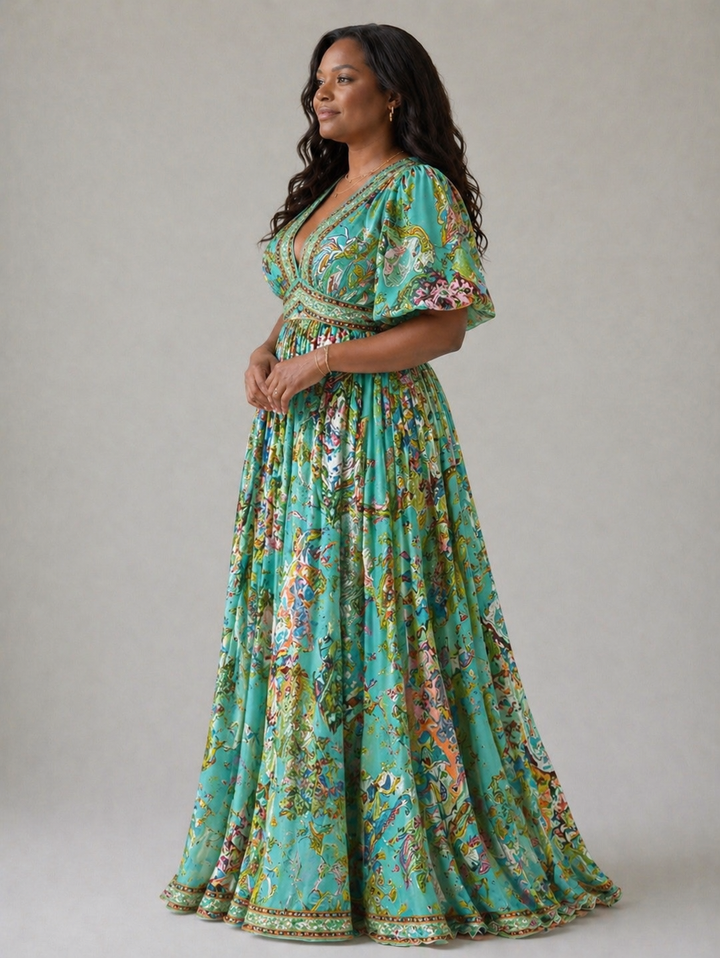 Scarlett | Airy maxi dress with puff sleeves and V-neck