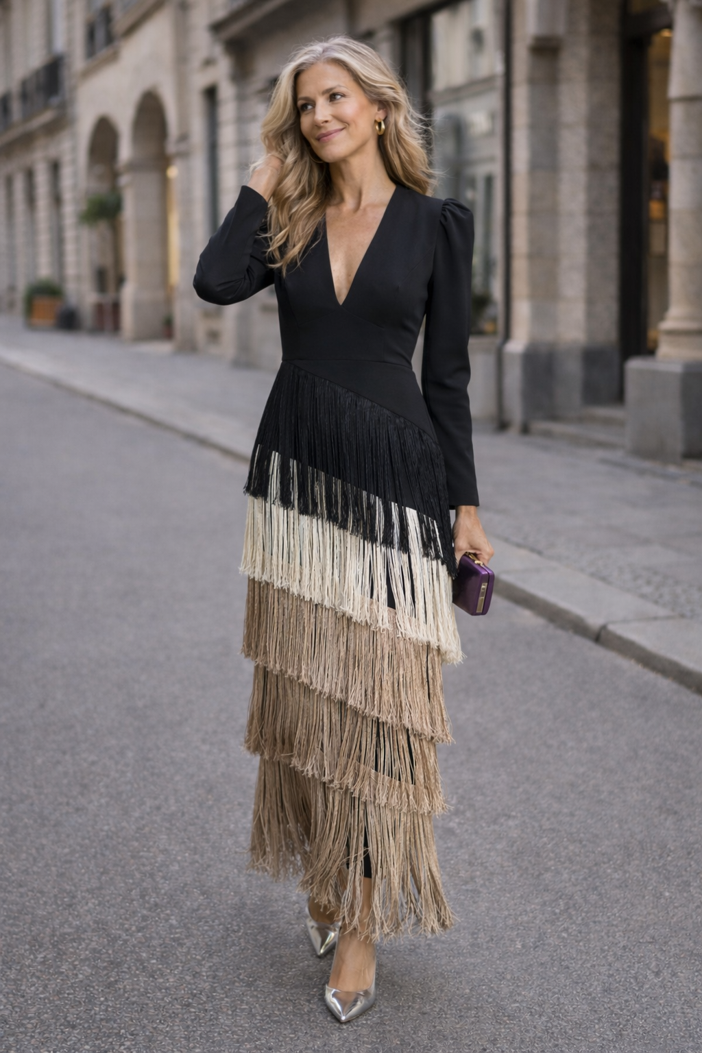 Ida | Chic Evening Dress with Fringes