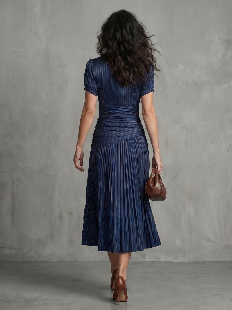 Erin | Pleated Waistline Stripe Midi Dress