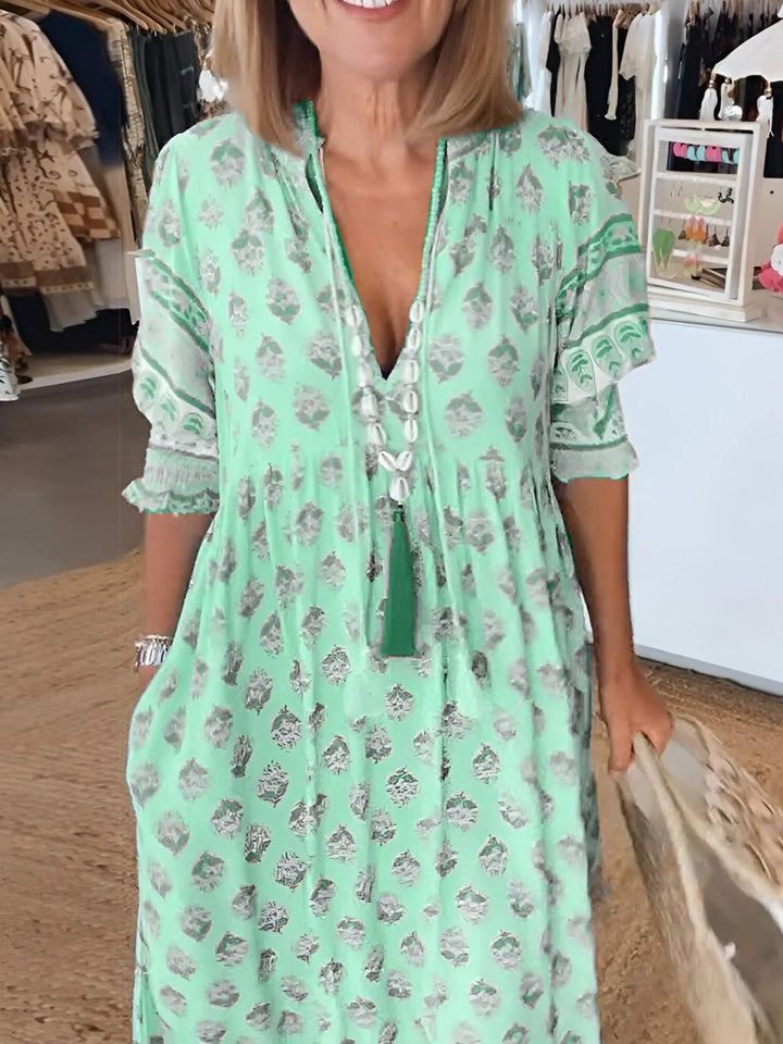 Boho Summer Maxi Dress with V-neck