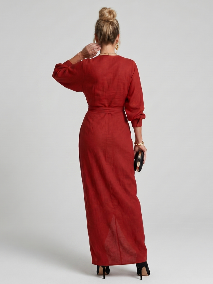 Mackenzie | Long Sleeve Wrap Overlap Skirt Midi Dress