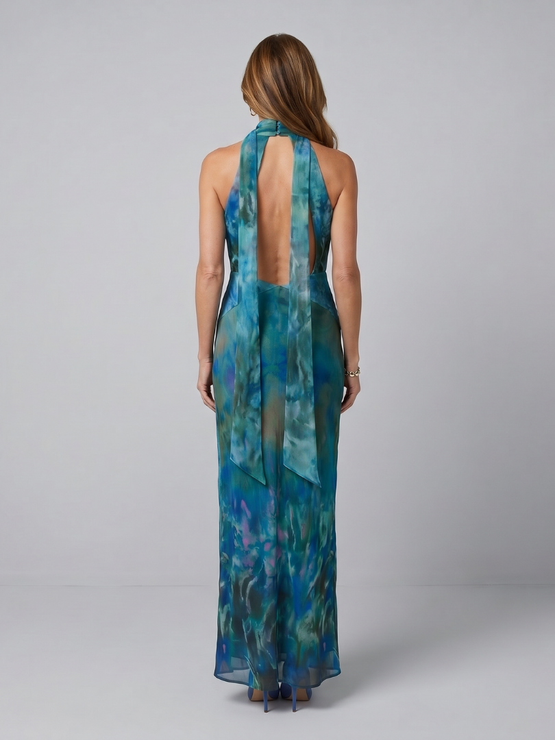 Megan | Keyhole Halter Sleeveless Maxi Dress