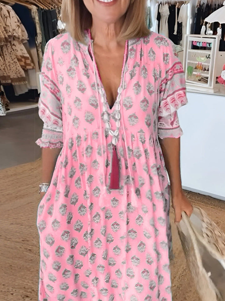 Boho Summer Maxi Dress with V-neck