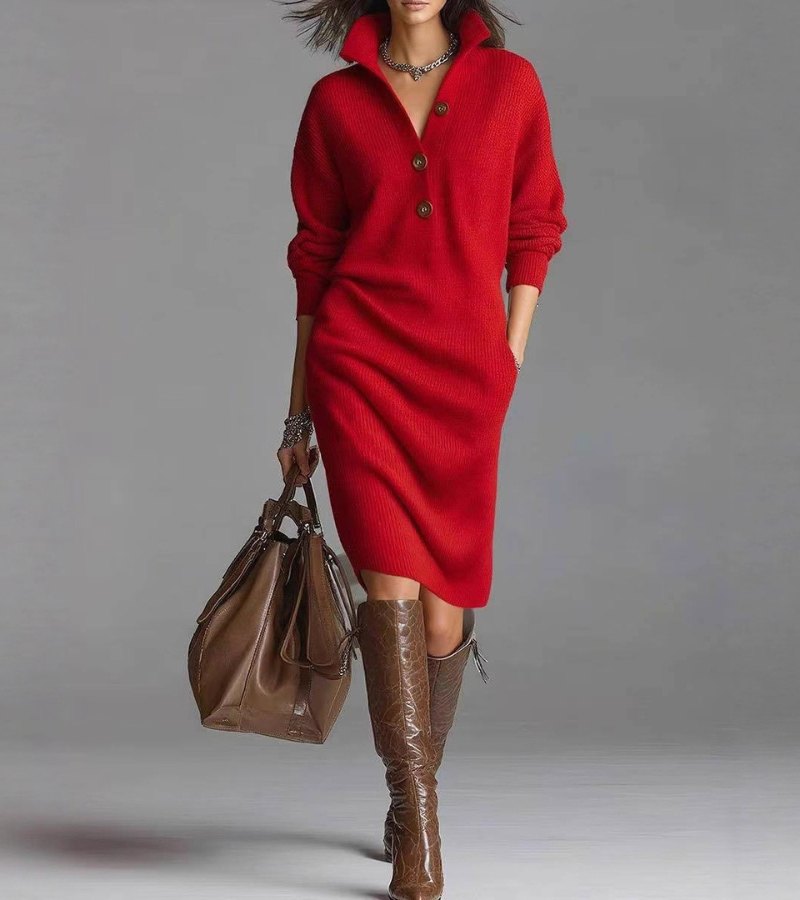 Cynthia - Warm Knit Dress, Warm and Comfortable