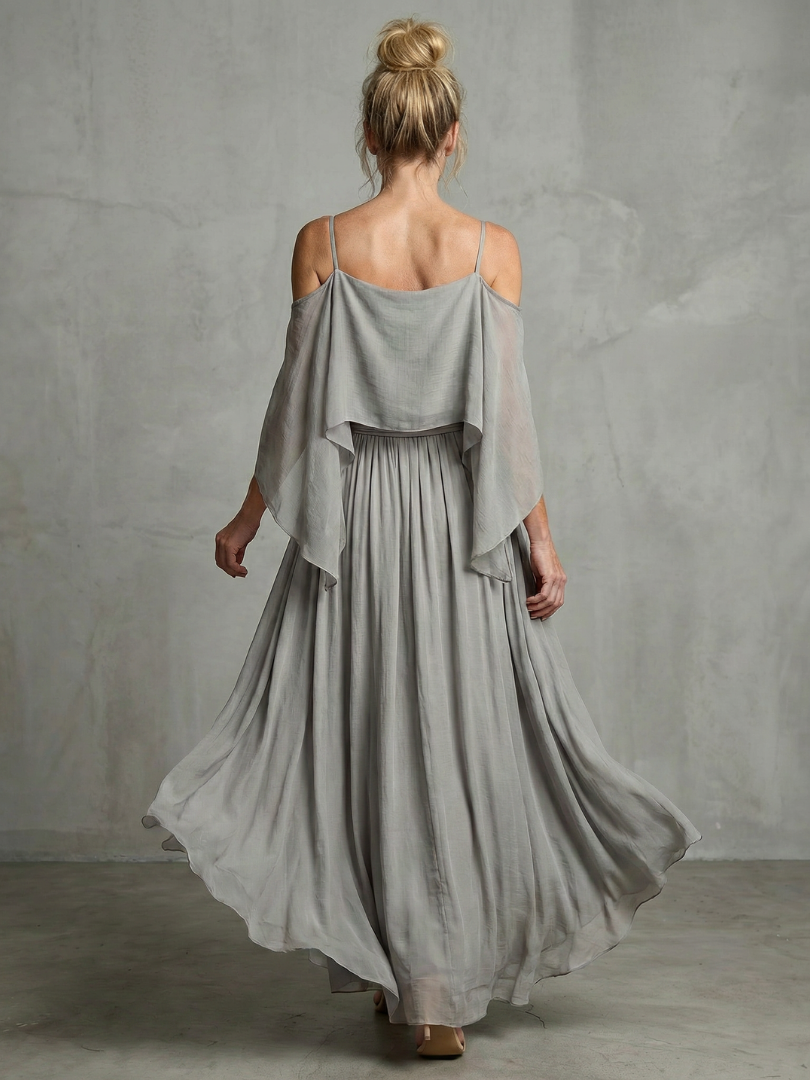 Rebecca | Layered Drape Cold Shoulder Top Wide Leg Set