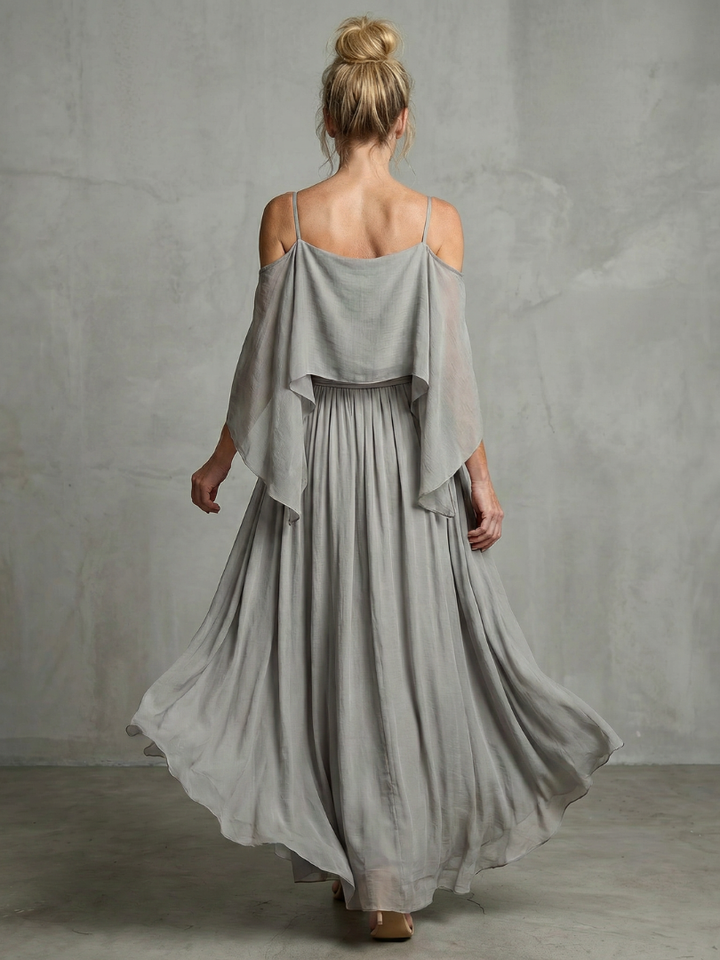 Rebecca | Layered Drape Cold Shoulder Top Wide Leg Set