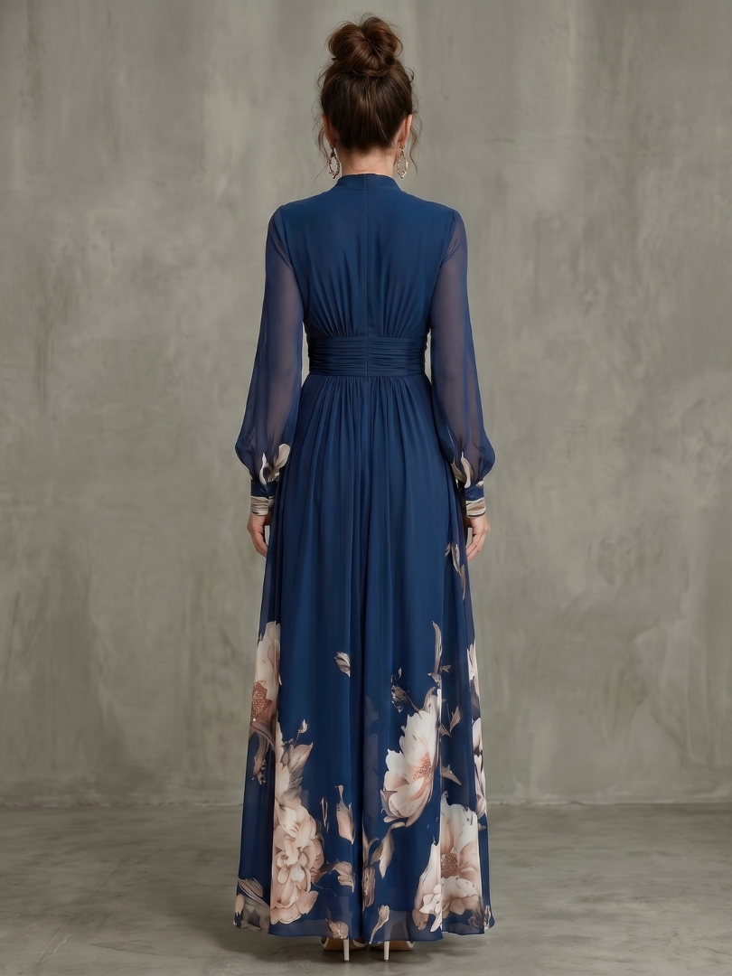 Audrey | Pleated Sheer Sleeves Maxi Dress