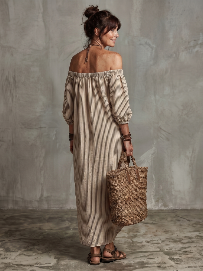 Ivy | Striped Pattern Off Shoulder Maxi Dress