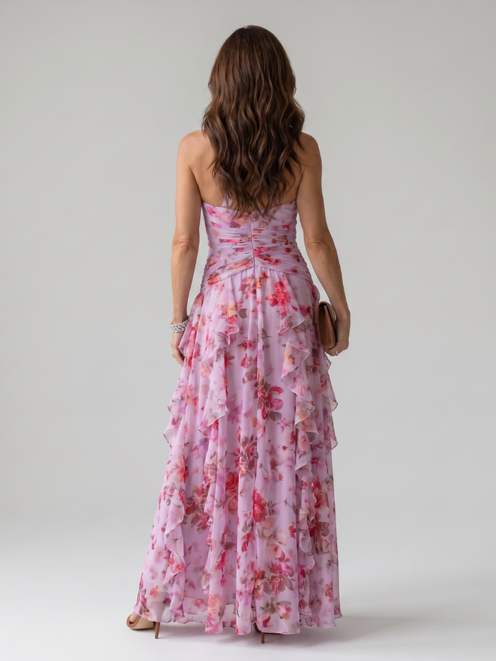 Tessa | Halter Neck Ruched Bodice Floral Maxi Dress
