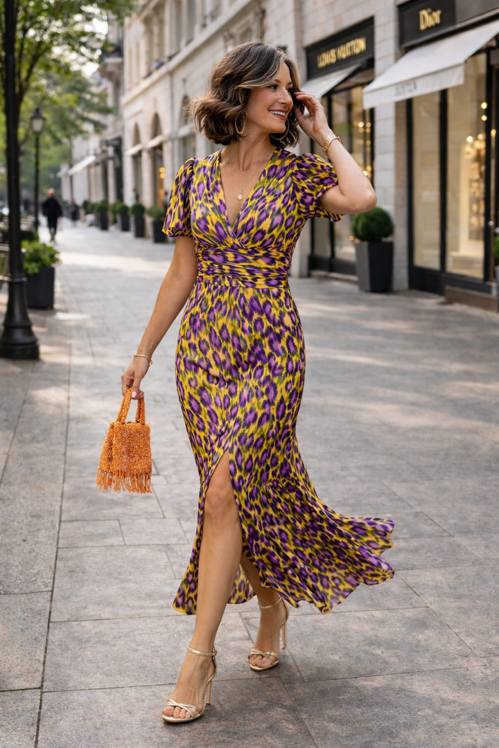 Laura | City Midi Dress with Pleated Sleeves