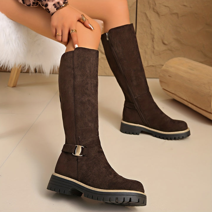 Tammy - Low Block Heel Velvet Boots