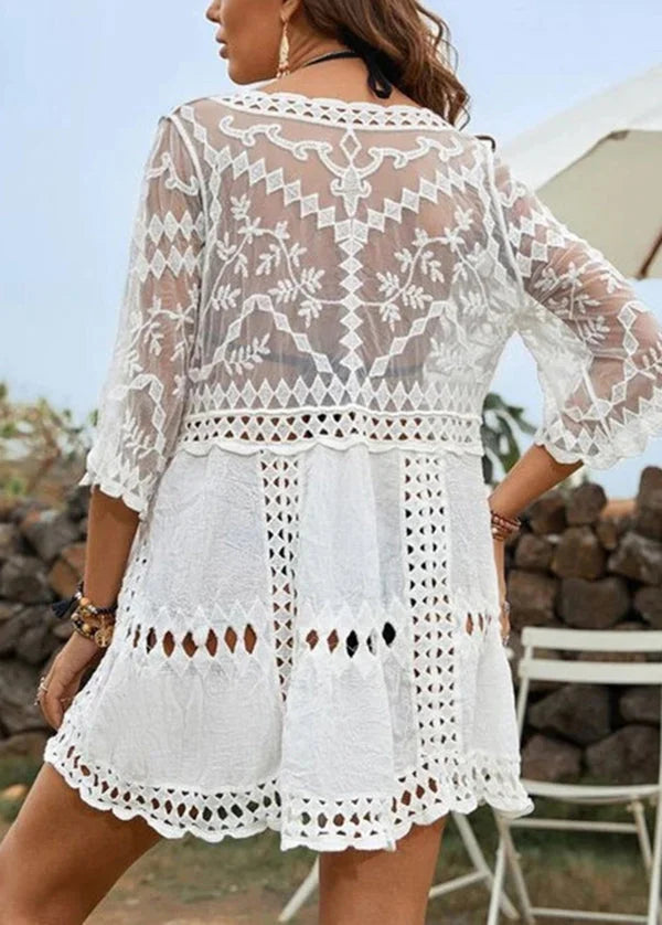 Boholita - Lace Patchwork Hollowed Out Cover Up Dress