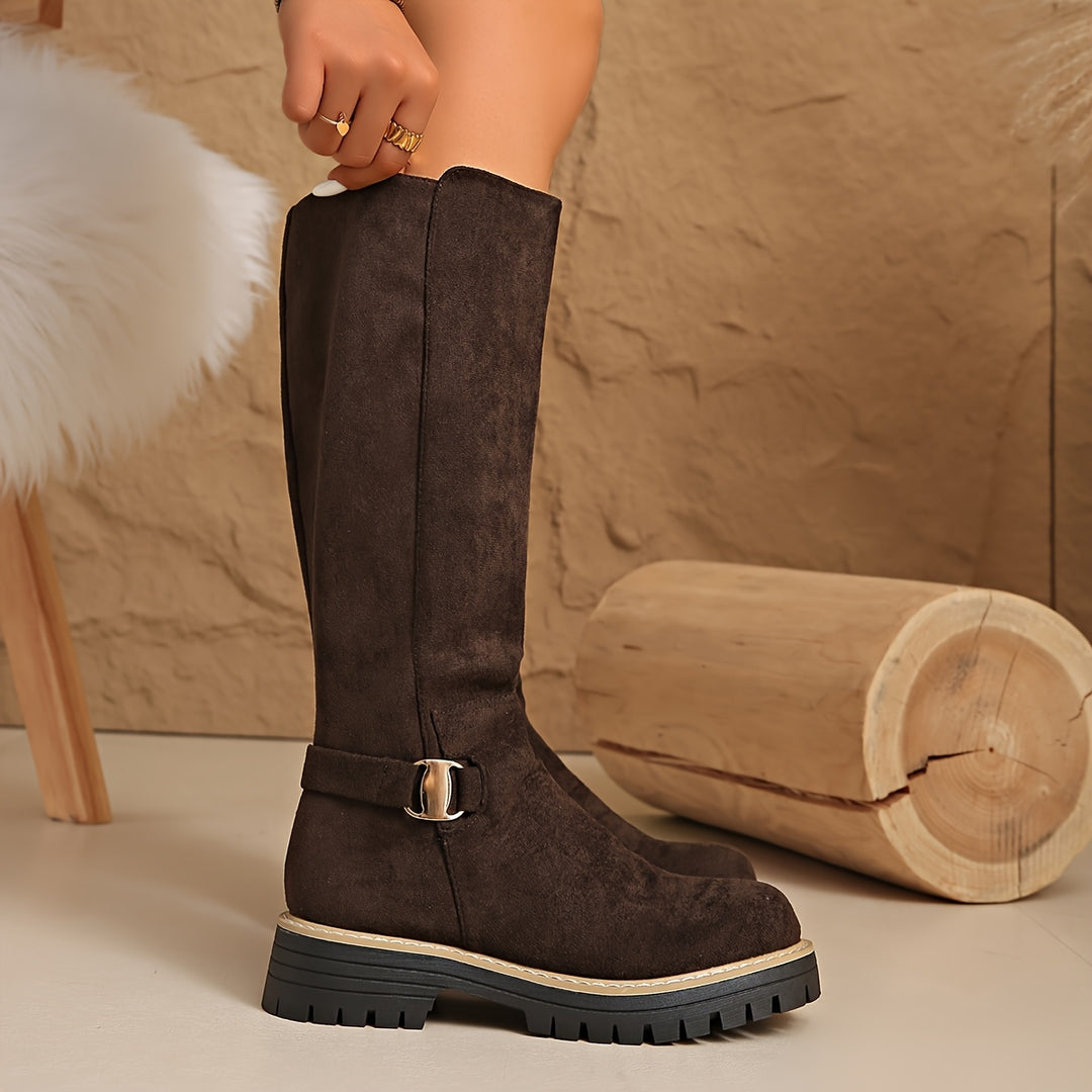 Tammy - Low Block Heel Velvet Boots