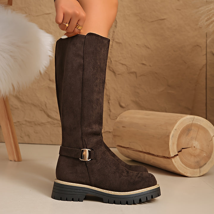 Tammy - Low Block Heel Velvet Boots