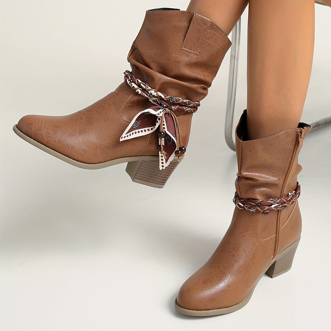 Anna - Cowboy Bow Charm Ankle Boots