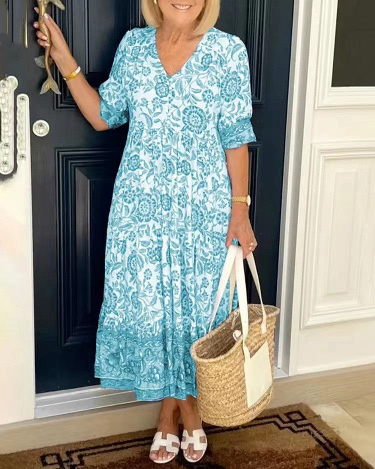 Riley | Elegant V-Neck Floral Maxi Dress