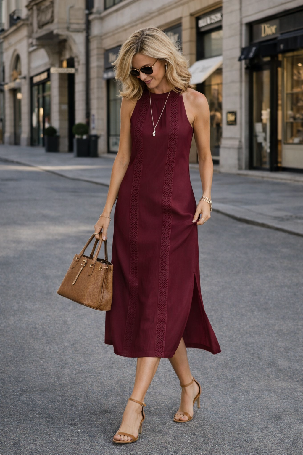 Johanna | Sleeveless Midi Dress with lace details