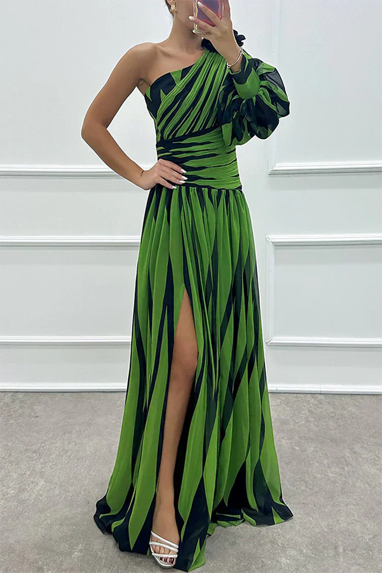 Hazel | Elegant Striped Maxi Dress with One Shoulder