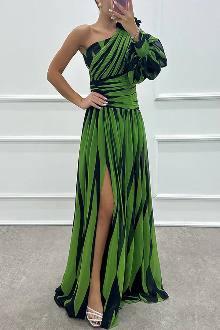 Hazel | Elegant Striped Maxi Dress with One Shoulder