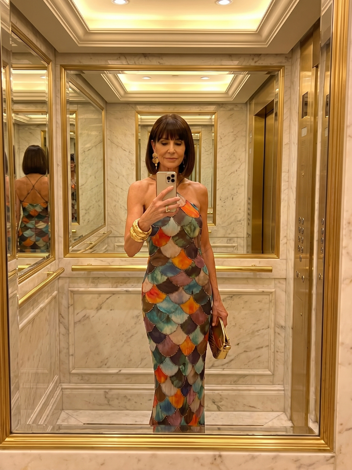 Ruby | Fitted Multicolor Scale Pattern Maxi Dress