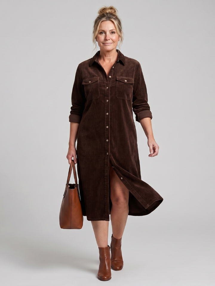 Juliet | Long Sleeve Patch Pockets Midi Dress
